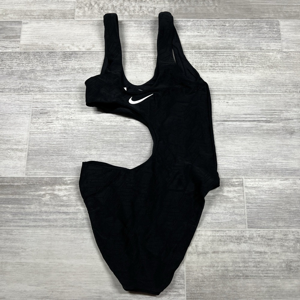 Nike Women's XS One-Piece Swimsuit Block Texture Black‎ NESSD288-001 Swoosh NWT